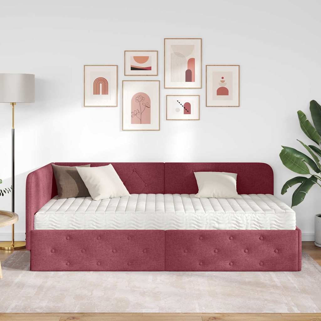 Hoekbedframe Wijnrood 90 x 200 cm Stof is nu te koop bij PeponiXL, paradijselijk wonen!
