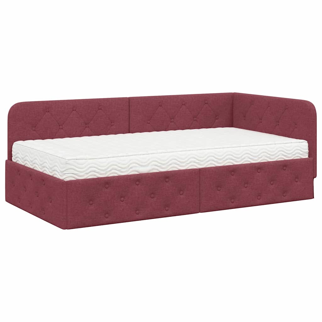 Hoekbedframe Wijnrood 90 x 200 cm Stof is nu te koop bij PeponiXL, paradijselijk wonen!
