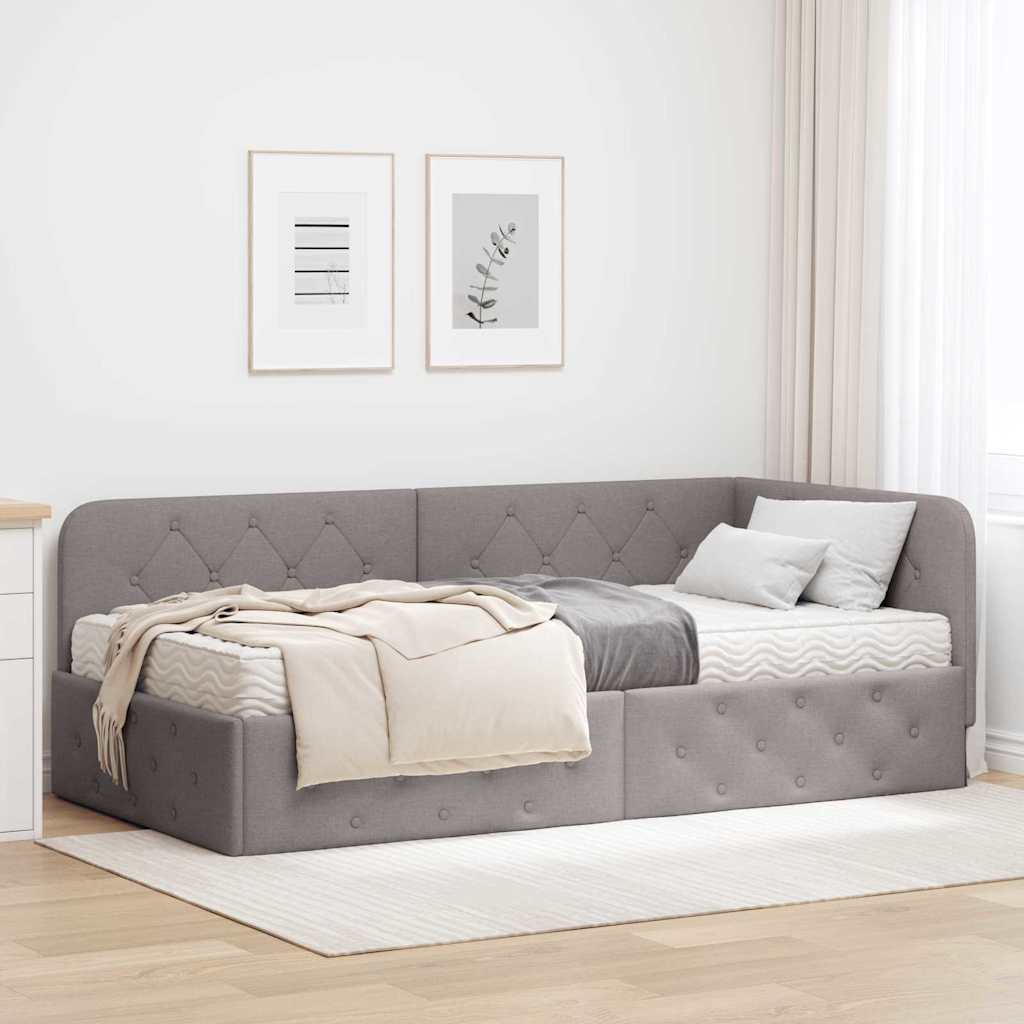 Hoekbedframe met matras met hoofdeinde Taupe 90 x 200 cm Stof is nu te koop bij PeponiXL, paradijselijk wonen!