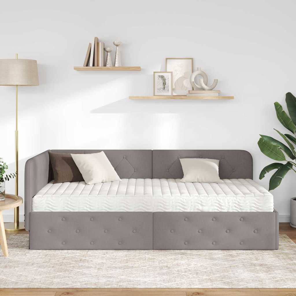 Hoekbedframe met matras met hoofdeinde Taupe 90 x 200 cm Stof is nu te koop bij PeponiXL, paradijselijk wonen!