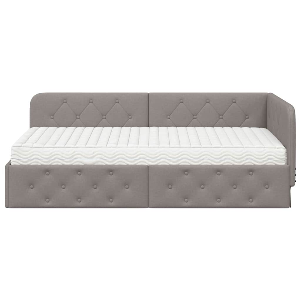 Hoekbedframe met matras met hoofdeinde Taupe 90 x 200 cm Stof is nu te koop bij PeponiXL, paradijselijk wonen!