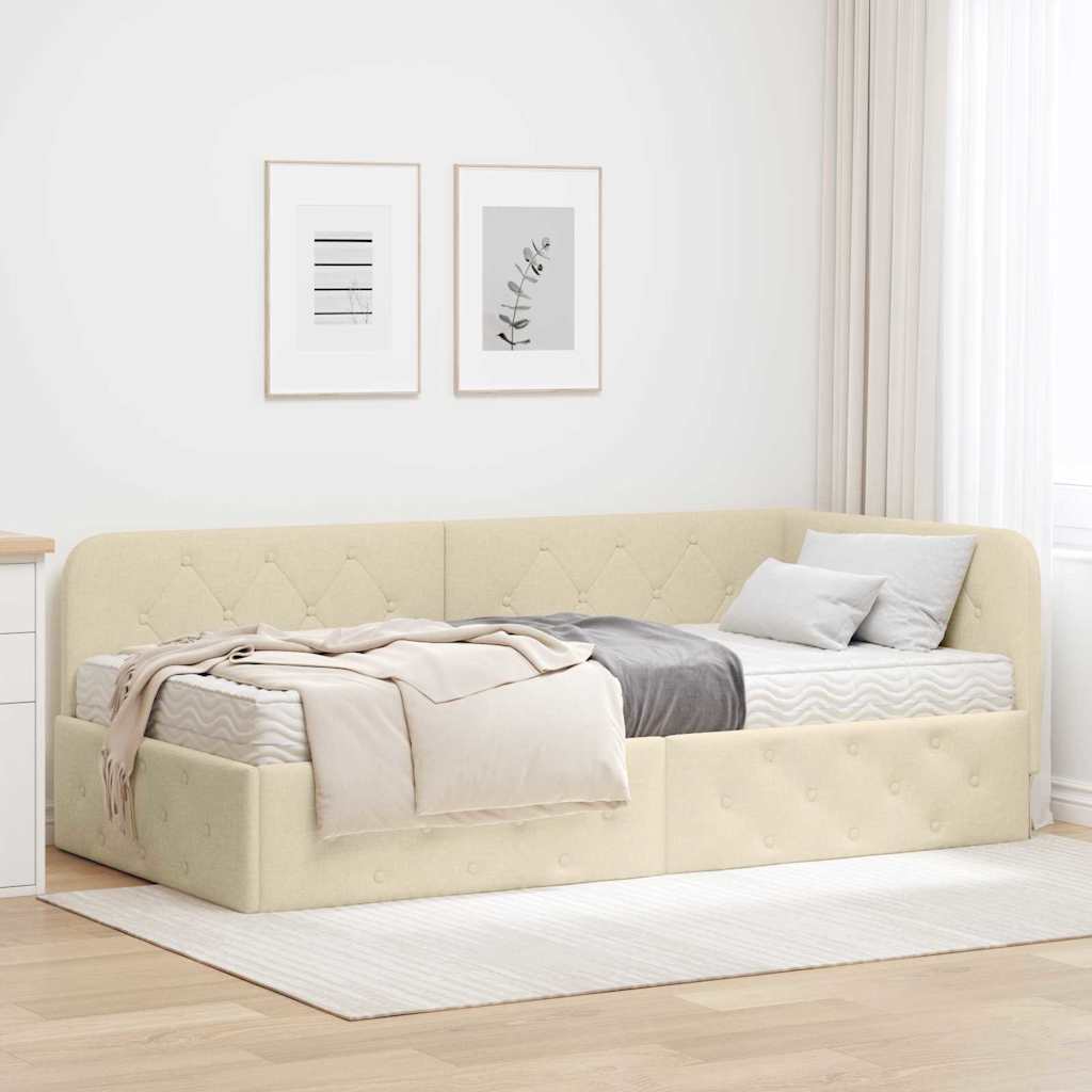 Hoekbedframe Crème 90 x 200 cm Stof is nu te koop bij PeponiXL, paradijselijk wonen!