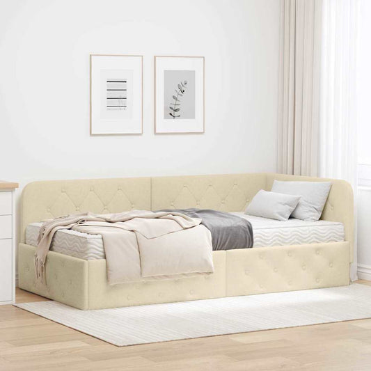 Hoekbedframe Crème 90 x 200 cm Stof is nu te koop bij PeponiXL, paradijselijk wonen!