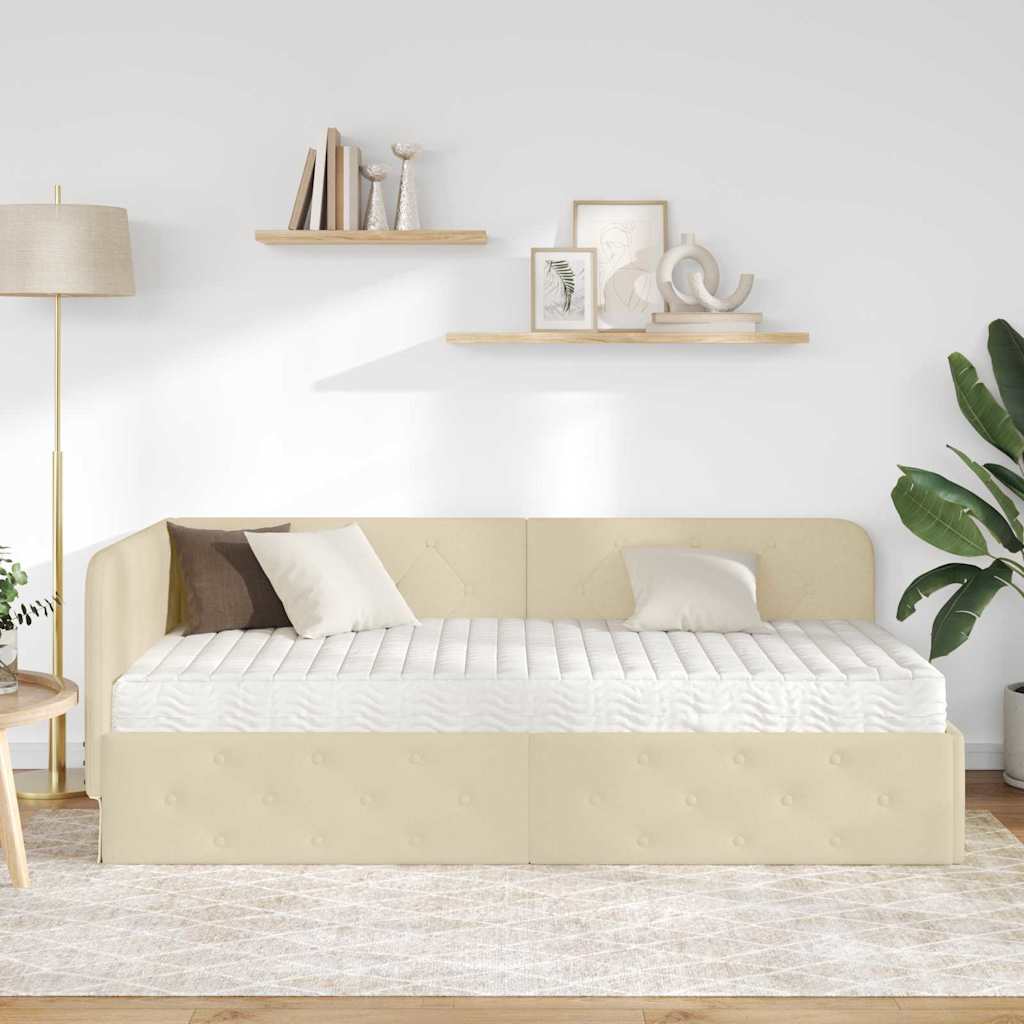 Hoekbedframe Crème 90 x 200 cm Stof is nu te koop bij PeponiXL, paradijselijk wonen!
