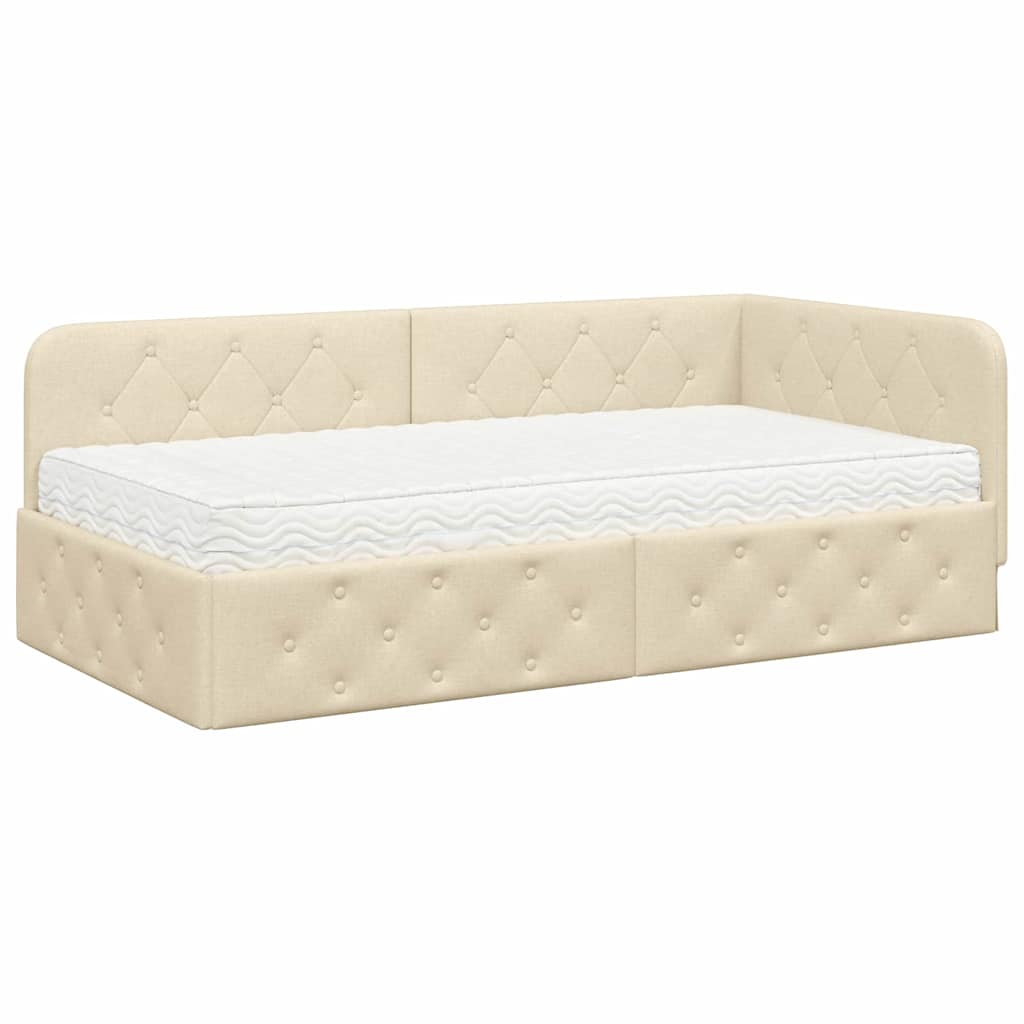 Hoekbedframe Crème 90 x 200 cm Stof is nu te koop bij PeponiXL, paradijselijk wonen!