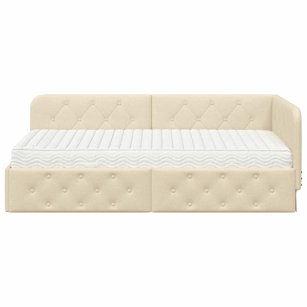 Hoekbedframe Crème 90 x 200 cm Stof is nu te koop bij PeponiXL, paradijselijk wonen!