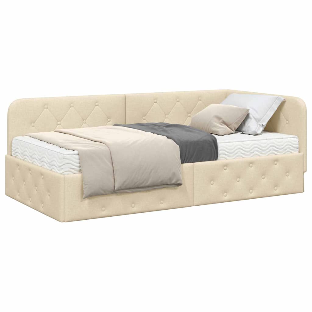 Hoekbedframe Crème 90 x 200 cm Stof is nu te koop bij PeponiXL, paradijselijk wonen!