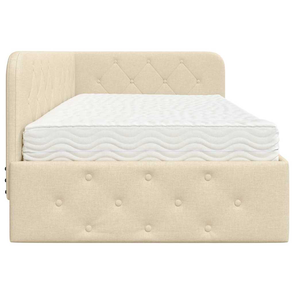 Hoekbedframe Crème 90 x 200 cm Stof is nu te koop bij PeponiXL, paradijselijk wonen!