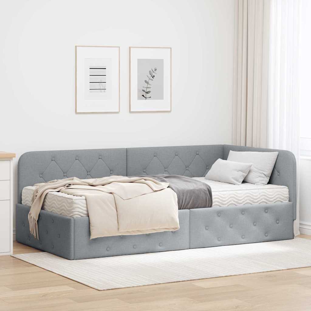 Hoekbedframe met matras Lichtgrijs 100 x 200 cm Stof is nu te koop bij PeponiXL, paradijselijk wonen!