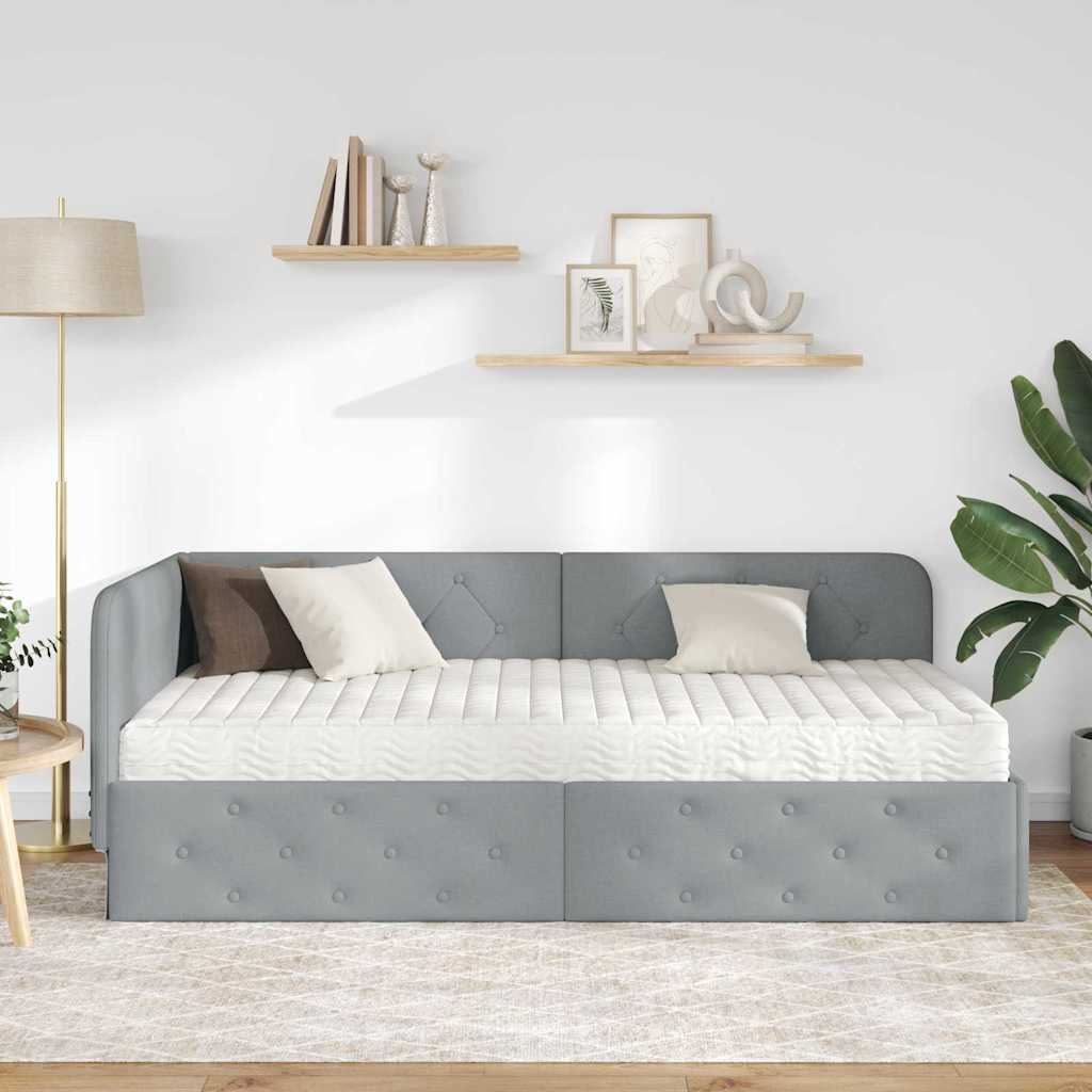 Hoekbedframe met matras Lichtgrijs 100 x 200 cm Stof is nu te koop bij PeponiXL, paradijselijk wonen!