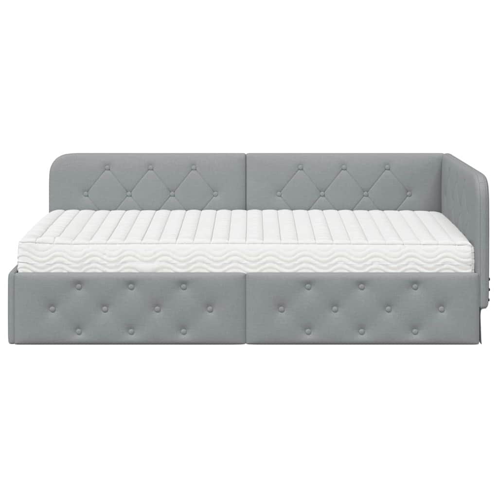 Hoekbedframe met matras Lichtgrijs 100 x 200 cm Stof is nu te koop bij PeponiXL, paradijselijk wonen!