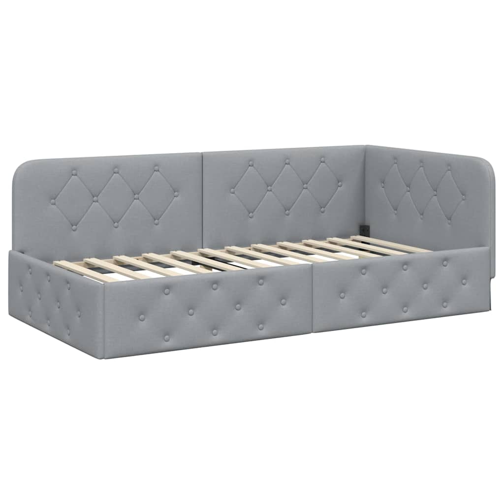 Hoekbedframe met matras Lichtgrijs 100 x 200 cm Stof is nu te koop bij PeponiXL, paradijselijk wonen!