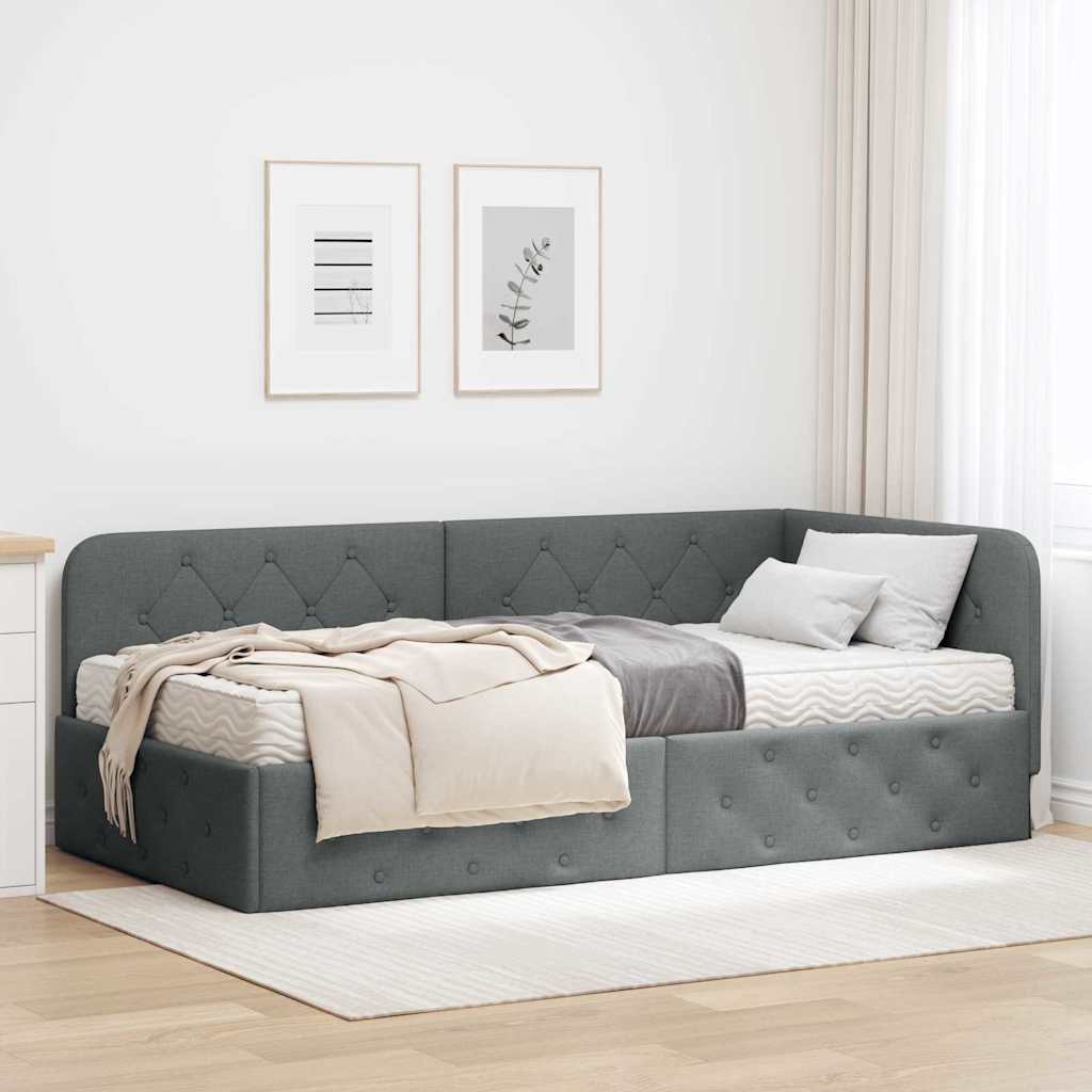 Hoekbedframe Donkergrijs 100 x 200 cm Stof is nu te koop bij PeponiXL, paradijselijk wonen!