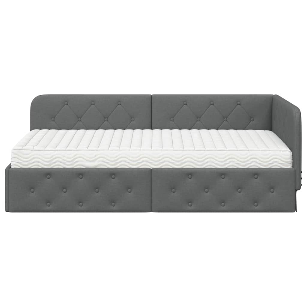 Hoekbedframe Donkergrijs 100 x 200 cm Stof is nu te koop bij PeponiXL, paradijselijk wonen!