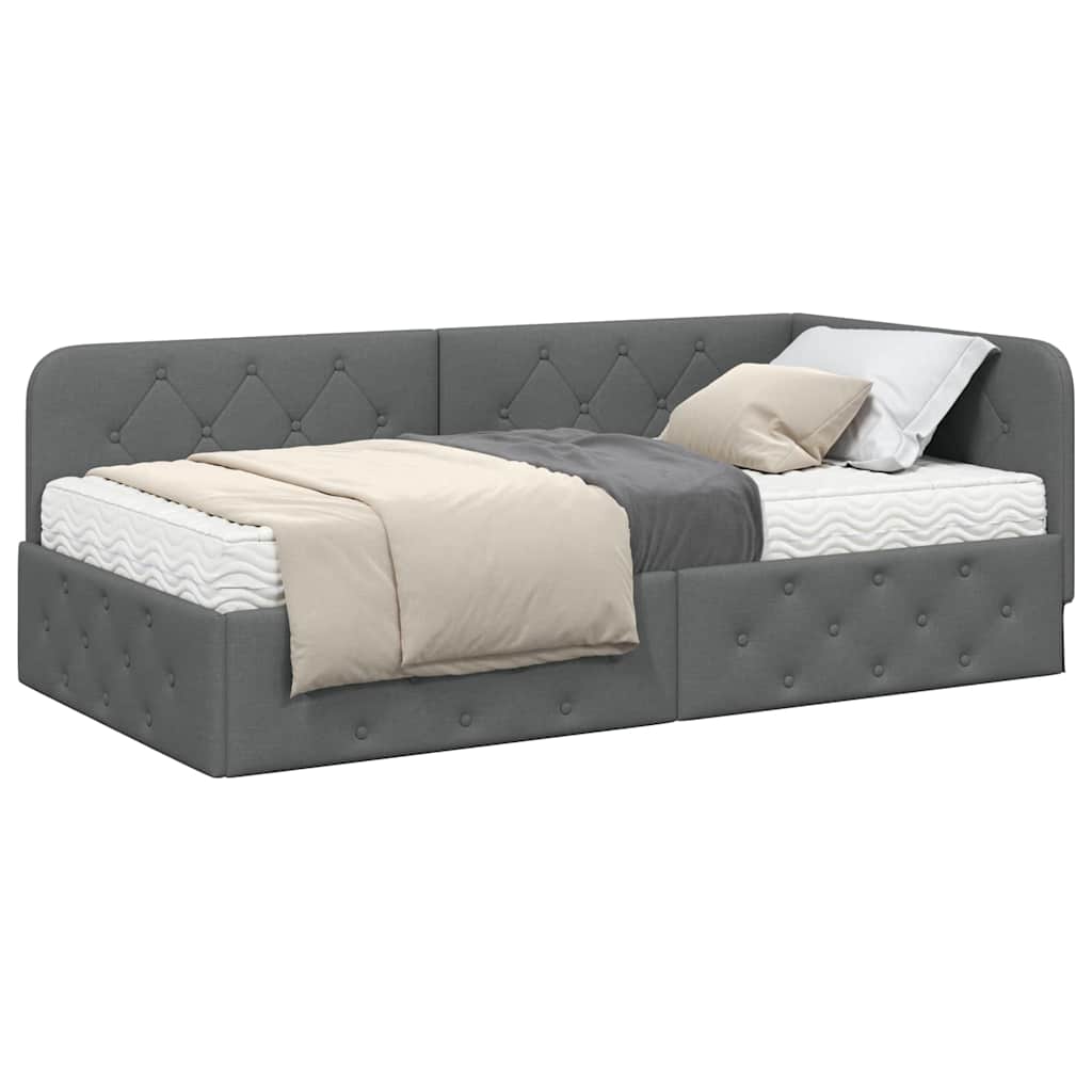 Hoekbedframe Donkergrijs 100 x 200 cm Stof is nu te koop bij PeponiXL, paradijselijk wonen!