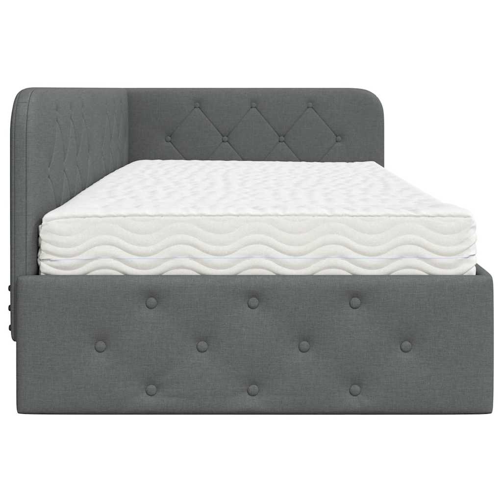 Hoekbedframe Donkergrijs 100 x 200 cm Stof is nu te koop bij PeponiXL, paradijselijk wonen!