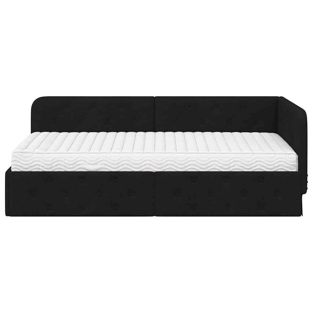 Hoekbedframe met matras met hoofdeinde Zwart 100 x 200 cm Stof is nu te koop bij PeponiXL, paradijselijk wonen!