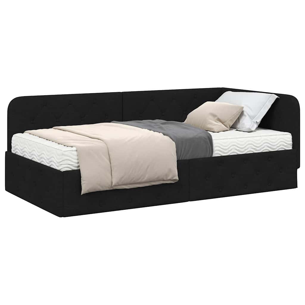 Hoekbedframe met matras met hoofdeinde Zwart 100 x 200 cm Stof is nu te koop bij PeponiXL, paradijselijk wonen!