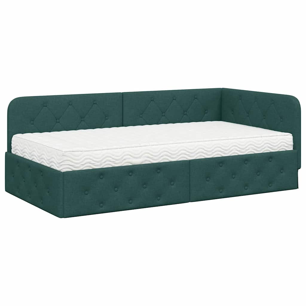Hoekbedframe met matras Donkergroen 100 x 200 cm Stof is nu te koop bij PeponiXL, paradijselijk wonen!