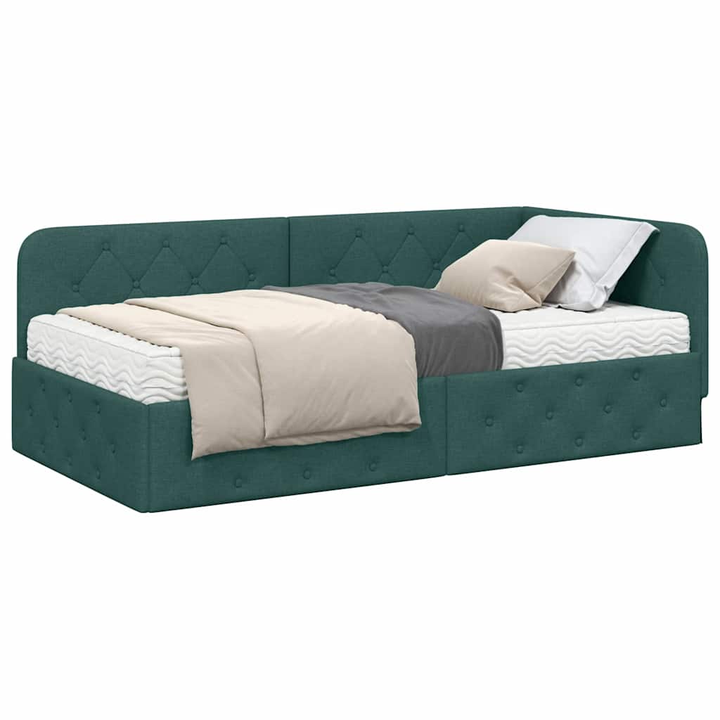 Hoekbedframe met matras Donkergroen 100 x 200 cm Stof is nu te koop bij PeponiXL, paradijselijk wonen!