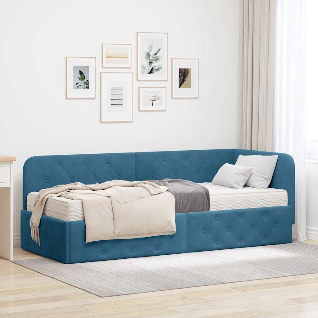 Hoekbedframe Blauw 80 x 200 cm Fluweel is nu te koop bij PeponiXL, paradijselijk wonen!