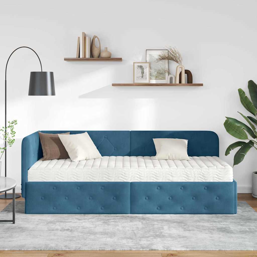 Hoekbedframe Blauw 80 x 200 cm Fluweel is nu te koop bij PeponiXL, paradijselijk wonen!