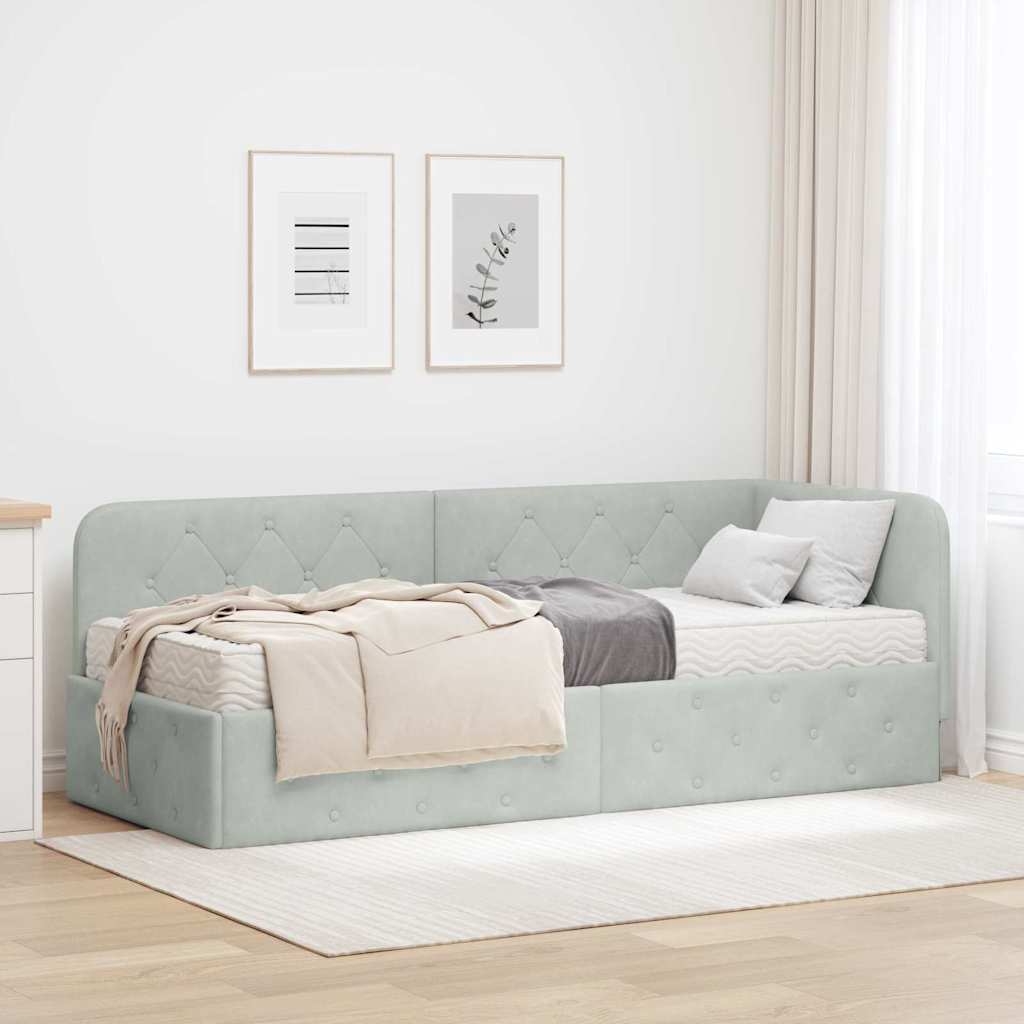 Hoekbedframe Lichtgrijs 80 x 200 cm Fluweel is nu te koop bij PeponiXL, paradijselijk wonen!