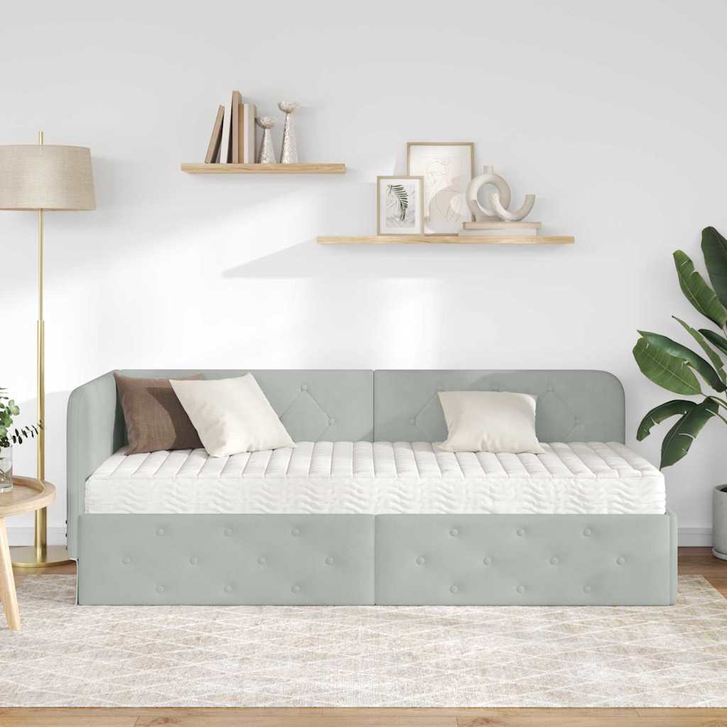 Hoekbedframe Lichtgrijs 80 x 200 cm Fluweel is nu te koop bij PeponiXL, paradijselijk wonen!
