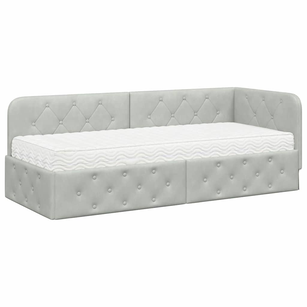 Hoekbedframe Lichtgrijs 80 x 200 cm Fluweel is nu te koop bij PeponiXL, paradijselijk wonen!