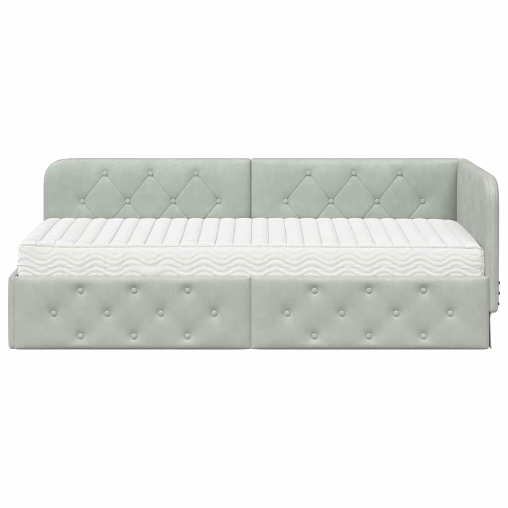 Hoekbedframe Lichtgrijs 80 x 200 cm Fluweel is nu te koop bij PeponiXL, paradijselijk wonen!