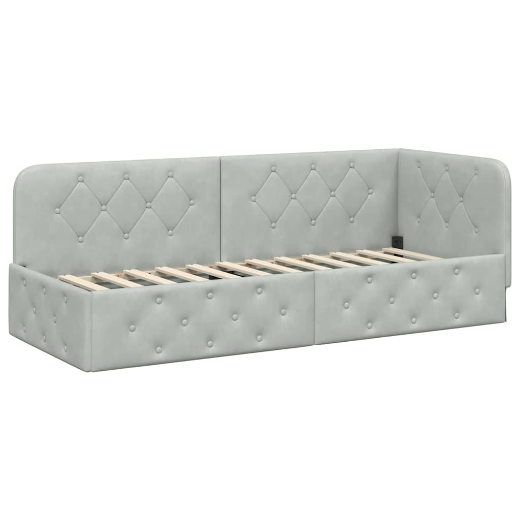Hoekbedframe Lichtgrijs 80 x 200 cm Fluweel is nu te koop bij PeponiXL, paradijselijk wonen!