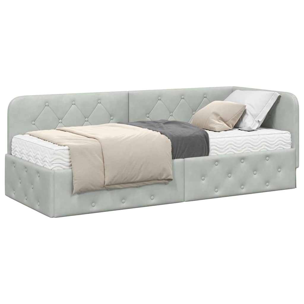 Hoekbedframe Lichtgrijs 80 x 200 cm Fluweel is nu te koop bij PeponiXL, paradijselijk wonen!