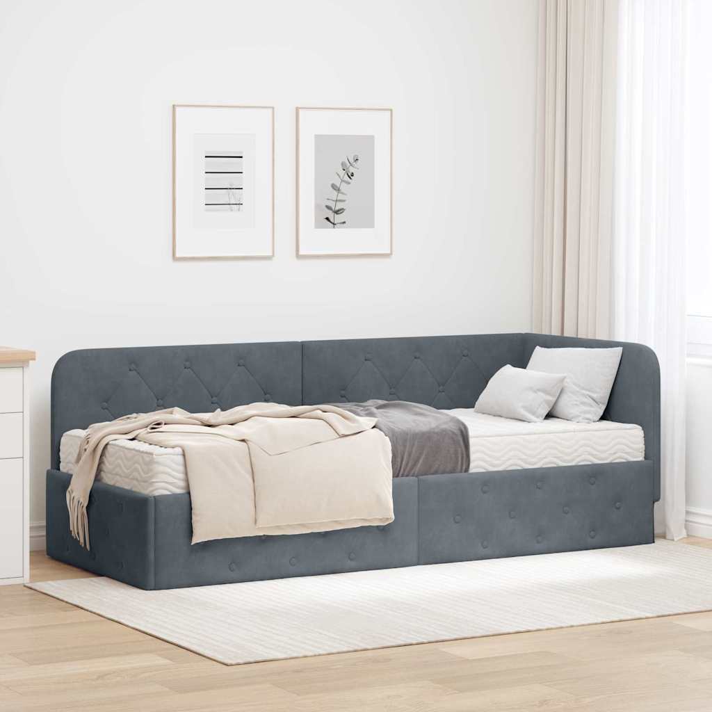 Hoekbedframe met matras Donkergrijs 80 x 200 cm Fluweel is nu te koop bij PeponiXL, paradijselijk wonen!