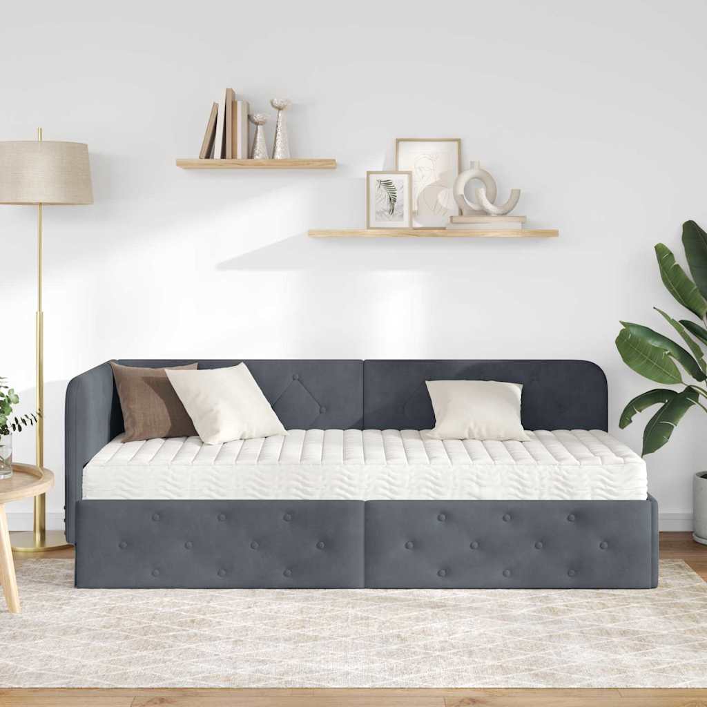 Hoekbedframe met matras Donkergrijs 80 x 200 cm Fluweel is nu te koop bij PeponiXL, paradijselijk wonen!