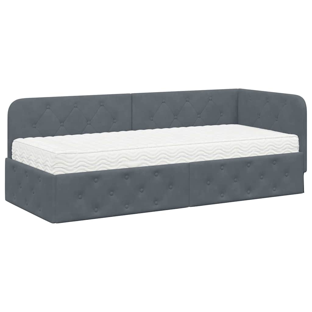 Hoekbedframe met matras Donkergrijs 80 x 200 cm Fluweel is nu te koop bij PeponiXL, paradijselijk wonen!
