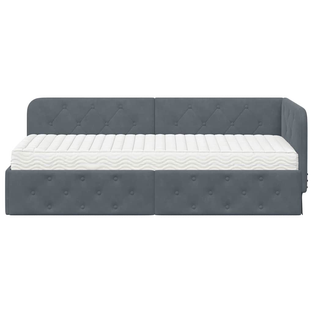 Hoekbedframe met matras Donkergrijs 80 x 200 cm Fluweel is nu te koop bij PeponiXL, paradijselijk wonen!