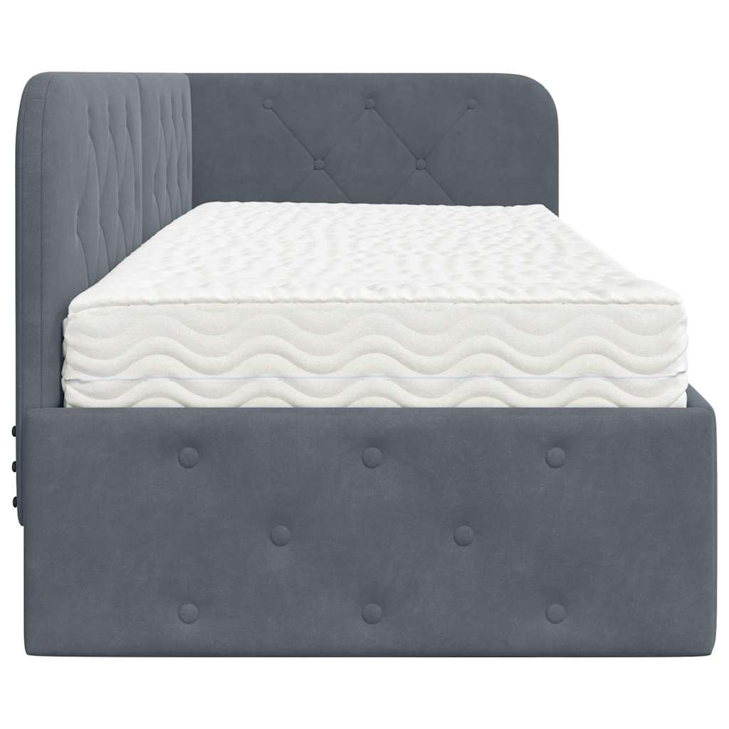 Hoekbedframe met matras Donkergrijs 80 x 200 cm Fluweel is nu te koop bij PeponiXL, paradijselijk wonen!