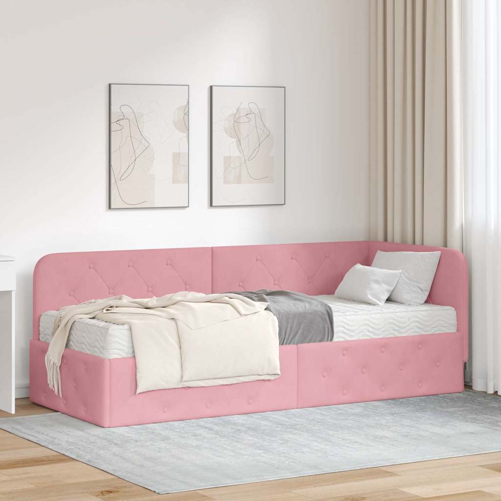 Hoekbedframe Roze 80 x 200 cm Fluweel is nu te koop bij PeponiXL, paradijselijk wonen!