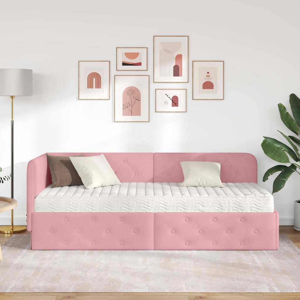 Hoekbedframe Roze 80 x 200 cm Fluweel is nu te koop bij PeponiXL, paradijselijk wonen!