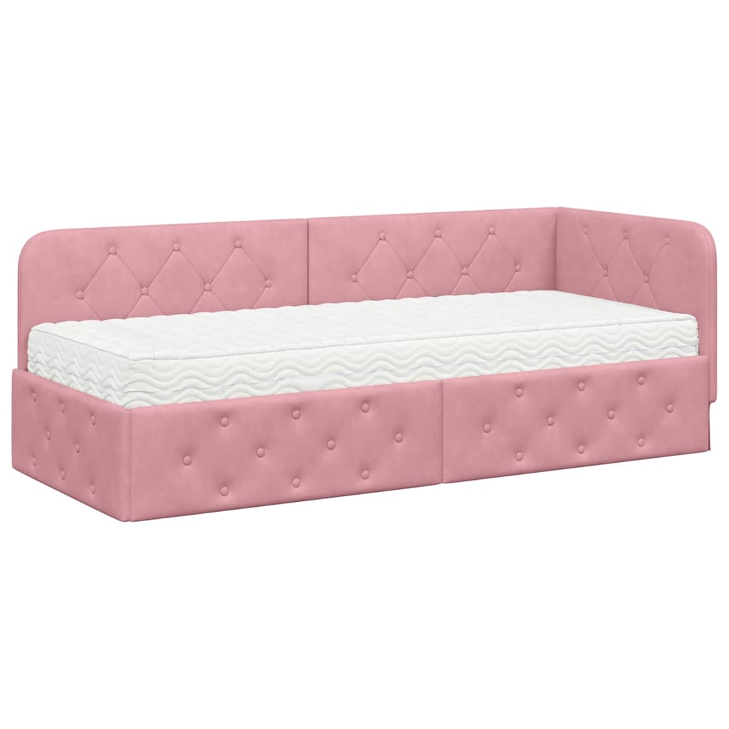 Hoekbedframe Roze 80 x 200 cm Fluweel is nu te koop bij PeponiXL, paradijselijk wonen!