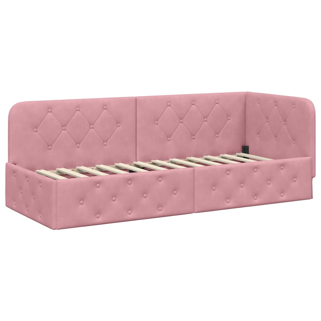 Hoekbedframe Roze 80 x 200 cm Fluweel is nu te koop bij PeponiXL, paradijselijk wonen!