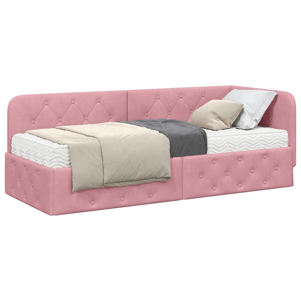 Hoekbedframe Roze 80 x 200 cm Fluweel is nu te koop bij PeponiXL, paradijselijk wonen!
