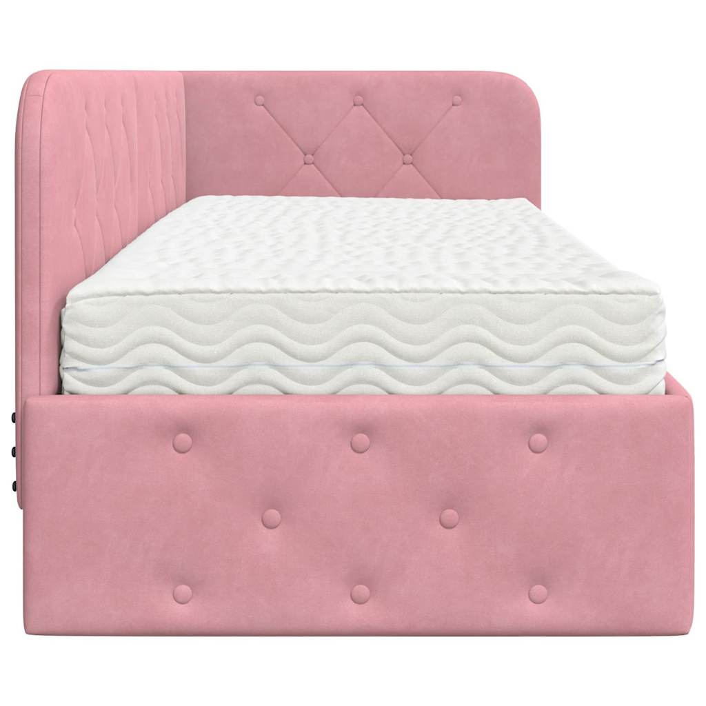 Hoekbedframe Roze 80 x 200 cm Fluweel is nu te koop bij PeponiXL, paradijselijk wonen!