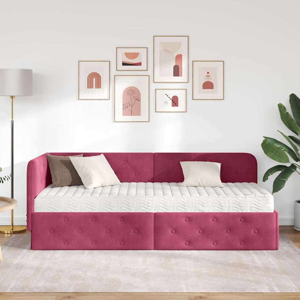 Hoekbedframe Wijnrood 80 x 200 cm Fluweel is nu te koop bij PeponiXL, paradijselijk wonen!