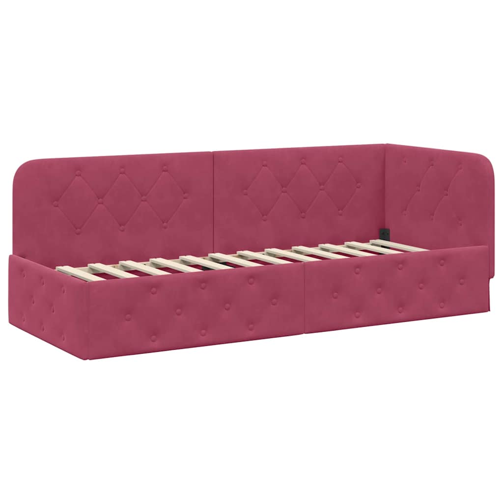 Hoekbedframe Wijnrood 80 x 200 cm Fluweel is nu te koop bij PeponiXL, paradijselijk wonen!