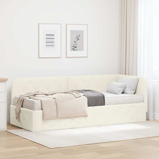 Hoekbedframe Crème 80 x 200 cm Fluweel is nu te koop bij PeponiXL, paradijselijk wonen!