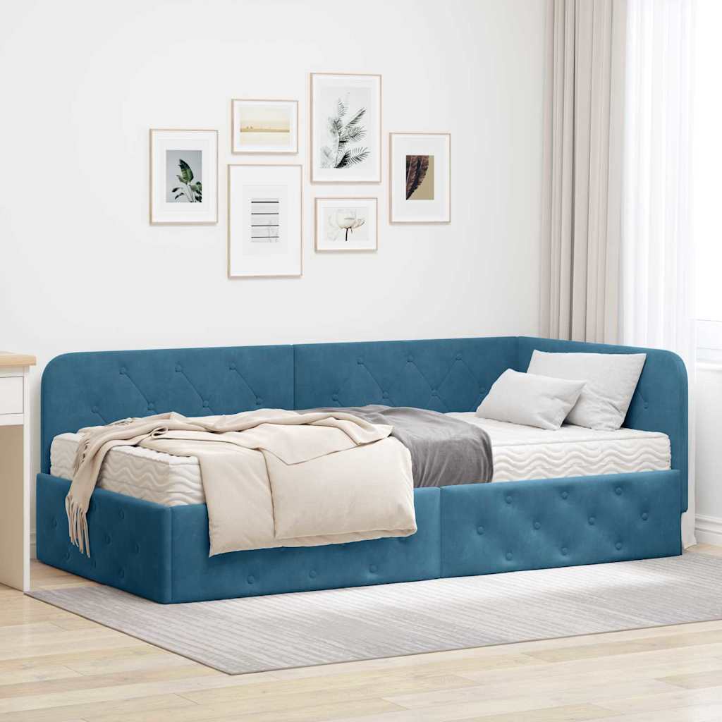 Hoekbedframe met matras Blauw 90 x 190 cm Fluweel is nu te koop bij PeponiXL, paradijselijk wonen!