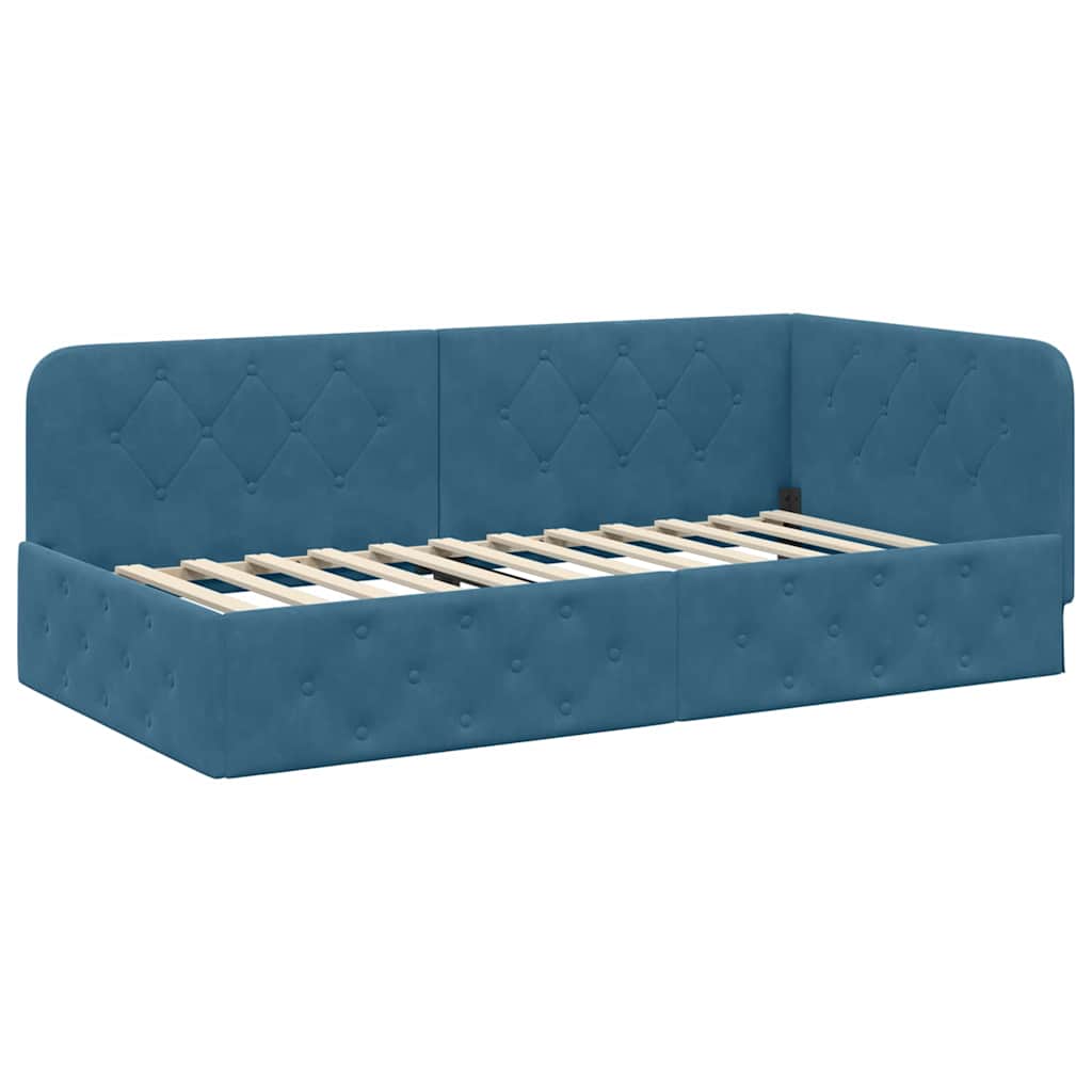 Hoekbedframe met matras Blauw 90 x 190 cm Fluweel is nu te koop bij PeponiXL, paradijselijk wonen!