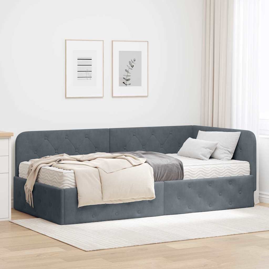 Hoekbedframe Donkergrijs 90 x 190 cm Fluweel is nu te koop bij PeponiXL, paradijselijk wonen!