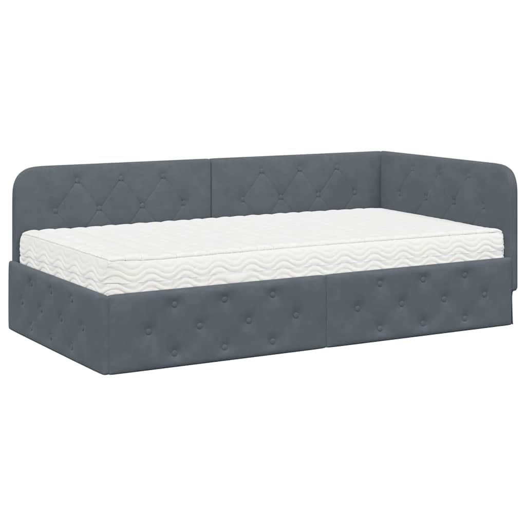 Hoekbedframe Donkergrijs 90 x 190 cm Fluweel is nu te koop bij PeponiXL, paradijselijk wonen!